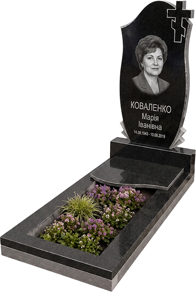 Фігурний пам'ятник з хрестом, портретом і роялькою 100×50 (одинарний) A-05 — Зібрано