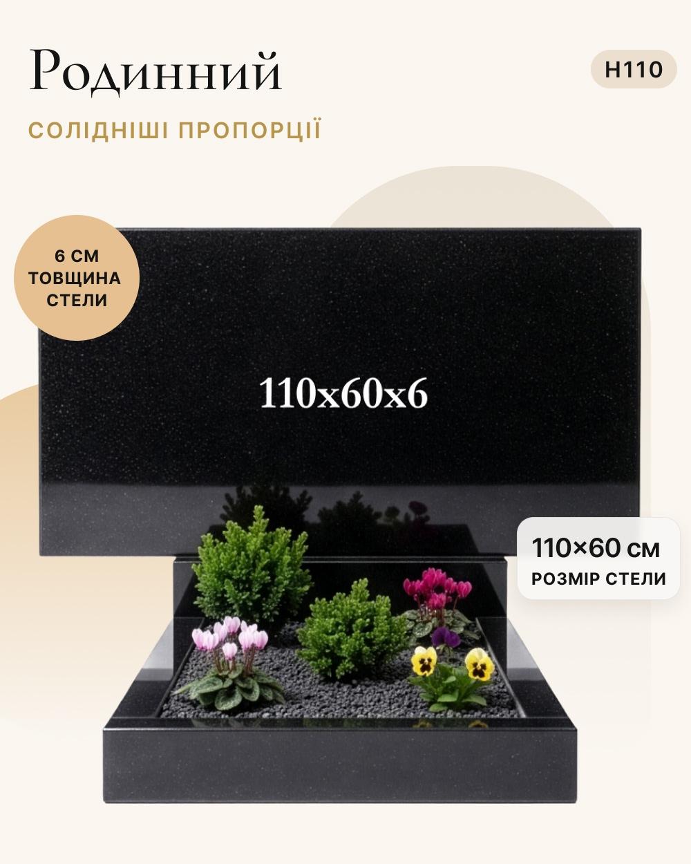 Прямокутний горизонтальний пам'ятник 110×60×6 (одинарний) H110