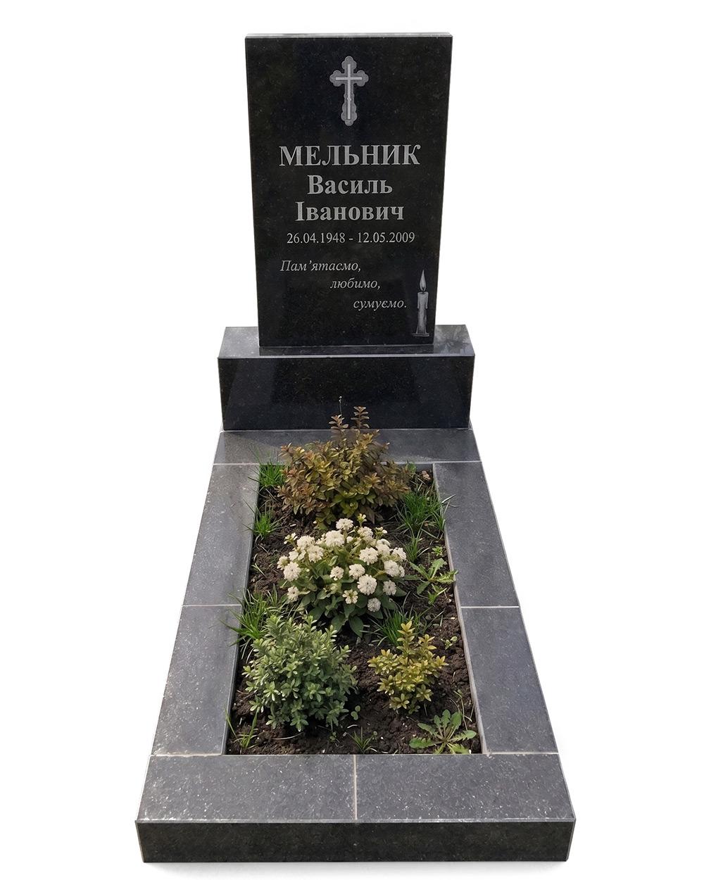 Найдешевший вертикальний пам'ятник 80×40 з бетонною обкладкою (одинарний) В-102