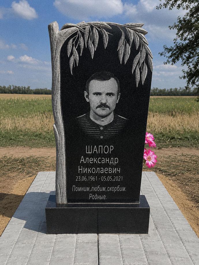 Гранітний памʼятник, одинарний — чорний граніт з березою